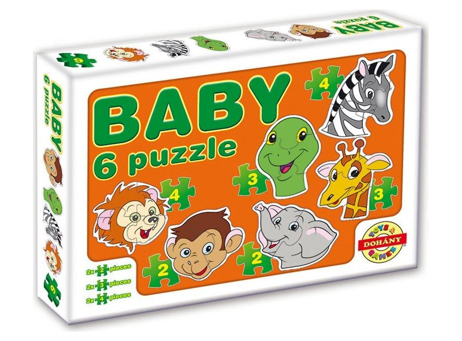 DOHÁNY Baby puzzle Zvieracie hlavičky - safari 6v1 (2-4 dieliky)