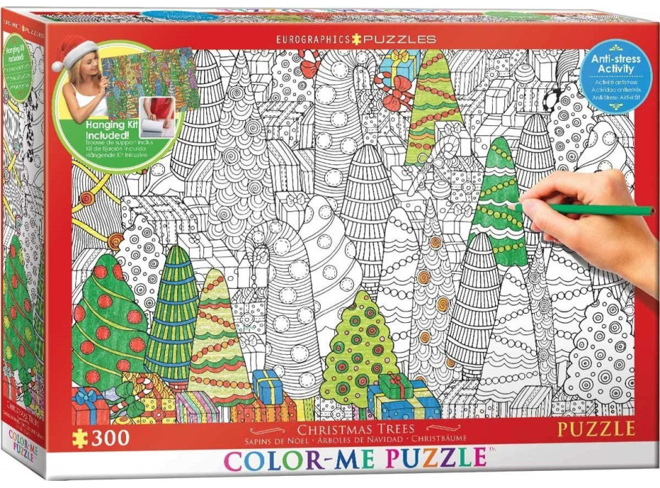 EUROGRAPHICS Color me puzzle Vianočné stromčeky 300 dielikov + sada na zavesenie
