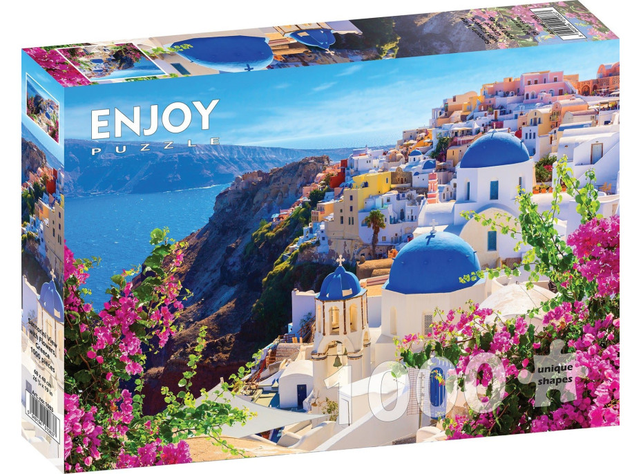 ENJOY Puzzle Santorini s kvetinami, Grécko 1000 dielikov