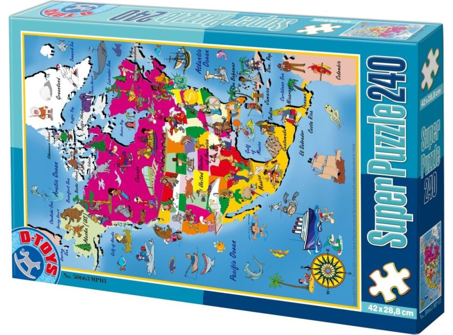 D-TOYS Puzzle Mapa Severnej Ameriky 240 dielikov