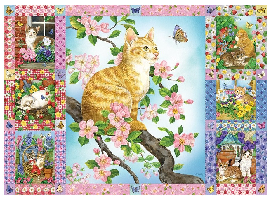 COBBLE HILL Puzzle Prikrývka s kvetinami a mačiatkami 1000 dielikov