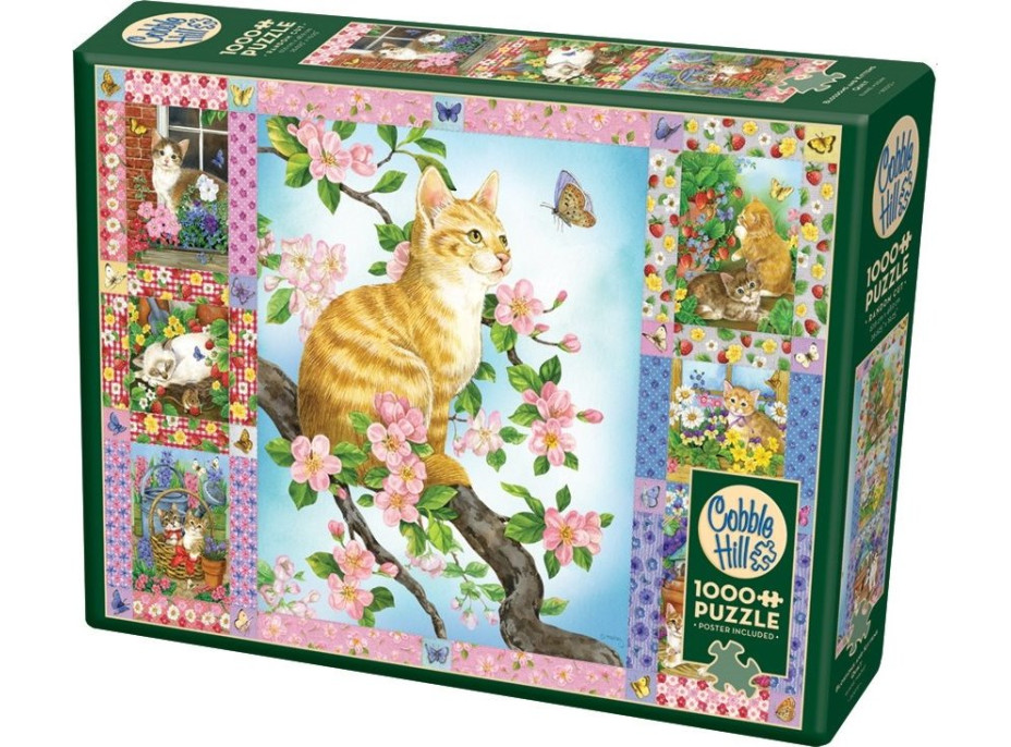 COBBLE HILL Puzzle Prikrývka s kvetinami a mačiatkami 1000 dielikov