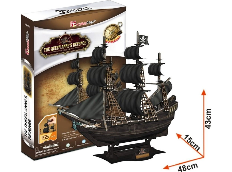 CUBICFUN 3D puzzle Pirátska loď Queen Anne&#39;s Revenge 180 dielikov