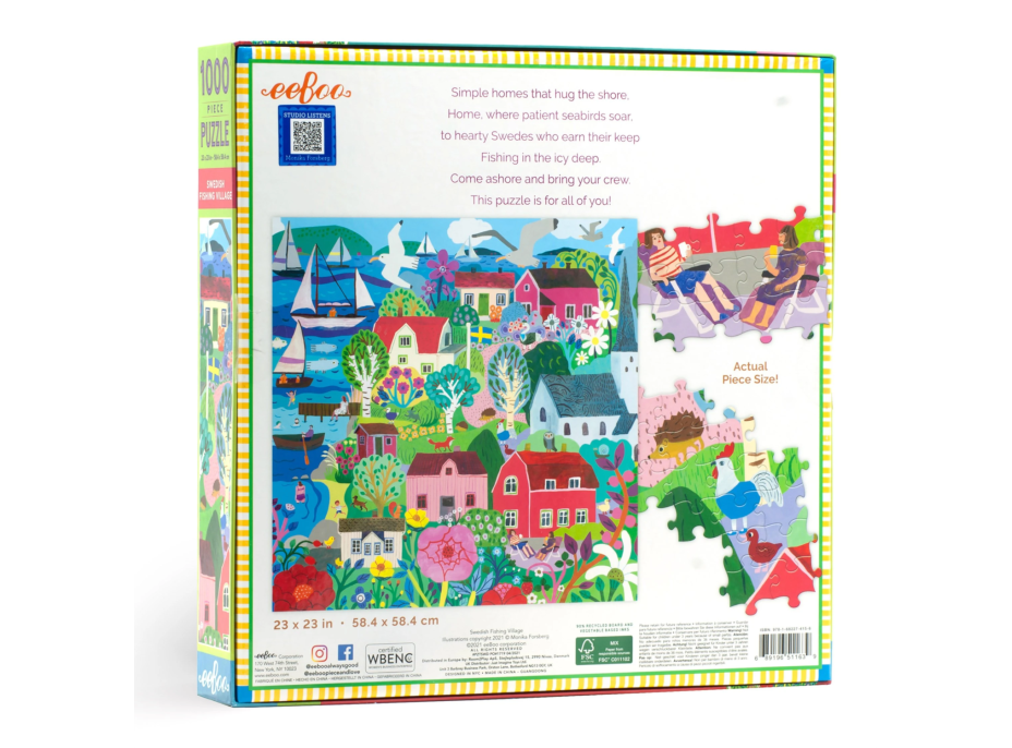 EEBOO Štvorcové puzzle Švédska rybárska dedinka 1000 dielikov