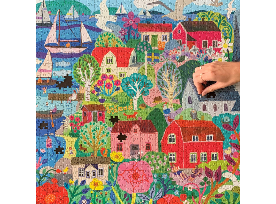EEBOO Štvorcové puzzle Švédska rybárska dedinka 1000 dielikov