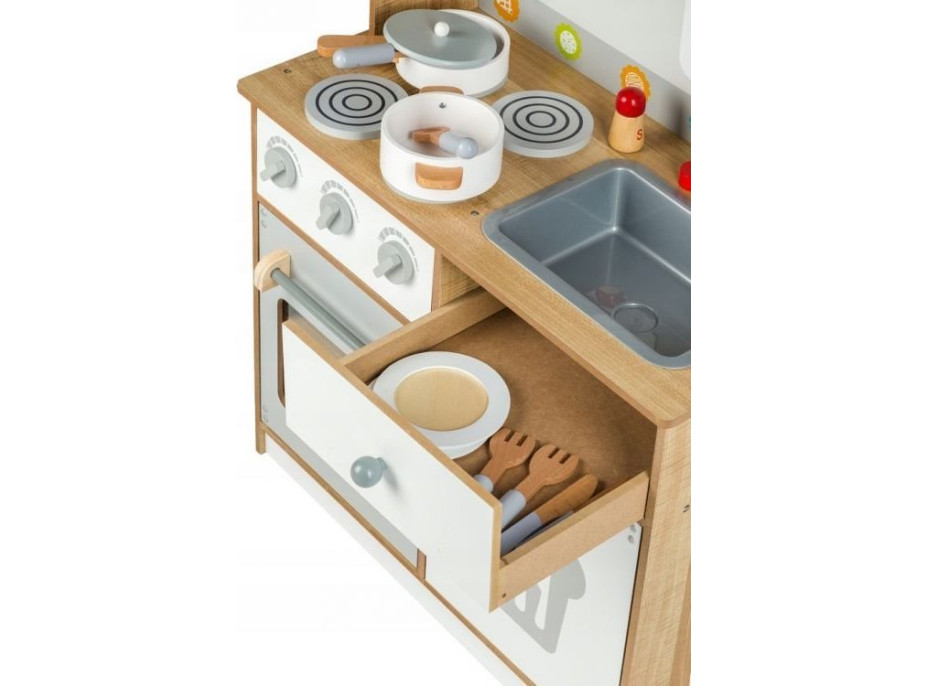 ECOTOYS Drevená kuchynka bielo-hnedá