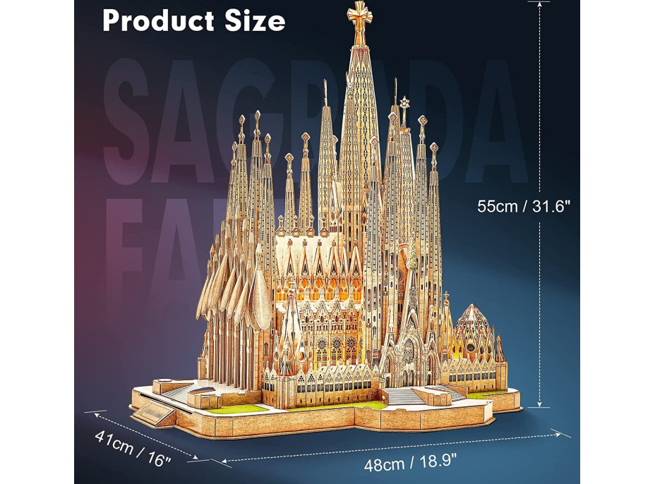 CUBICFUN Svietiace 3D puzzle Sagrada Família 696 dielikov