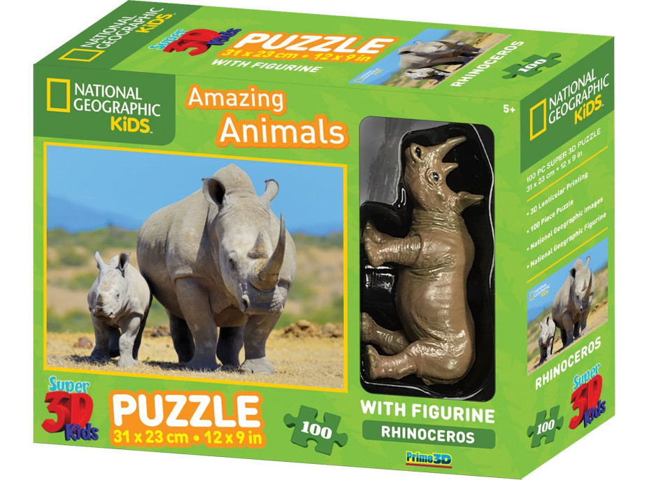 PRIME 3D Puzzle Nosorožec s mláďaťom 3D 100 dielikov + figúrka