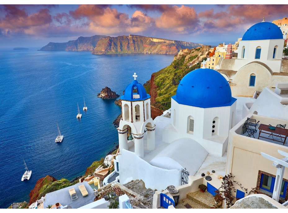 ENJOY Puzzle Santorini - Výhľad na lode, Grécko 1000 dielikov