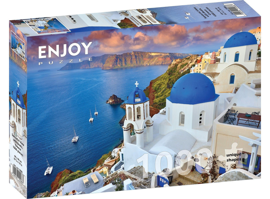 ENJOY Puzzle Santorini - Výhľad na lode, Grécko 1000 dielikov