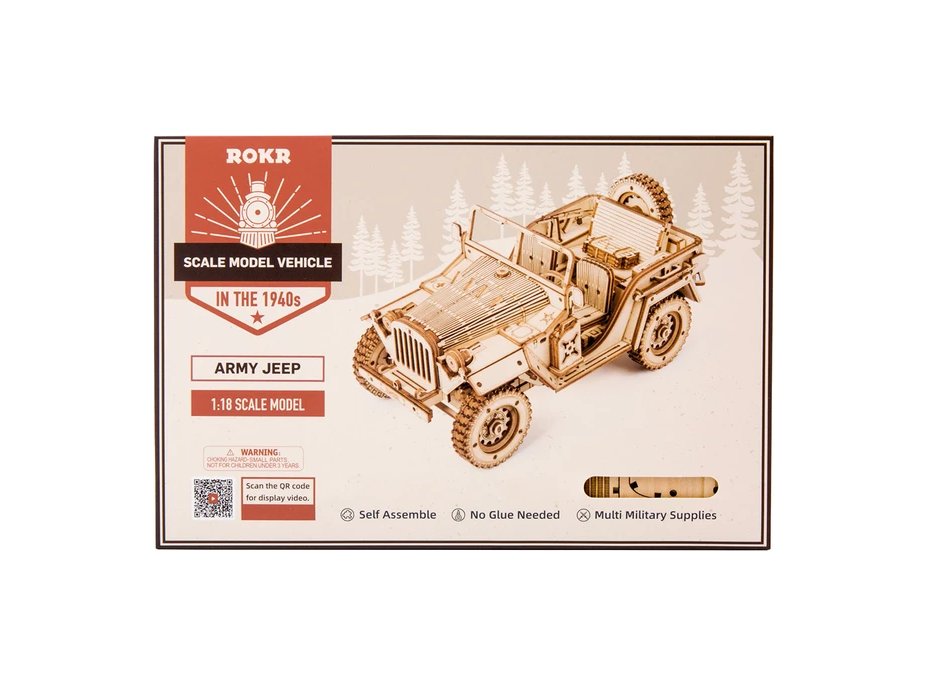 ROBOTIME Roker 3D drevené puzzle Vojenský džíp 369 dielikov