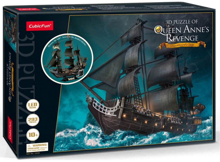 CUBICFUN Svietiace 3D puzzle Plachetnica Queen Anne&#39;s Revenge 293 dielikov