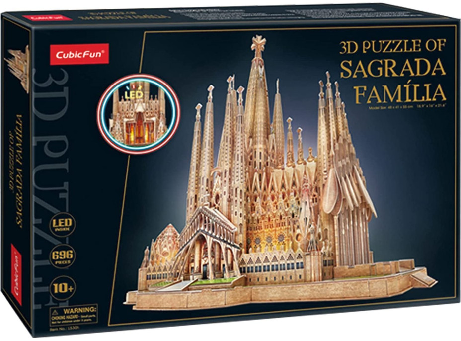 CUBICFUN Svietiace 3D puzzle Sagrada Família 696 dielikov