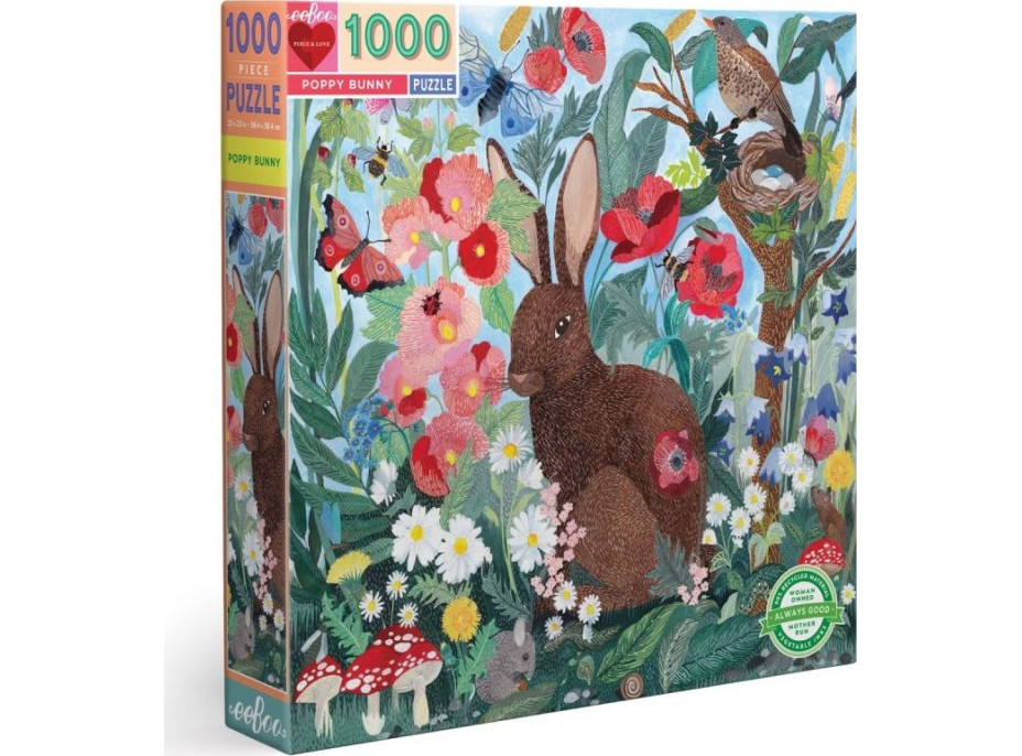 EEBOO Štvorcové puzzle Zajac a vlčie maky 1000 dielikov