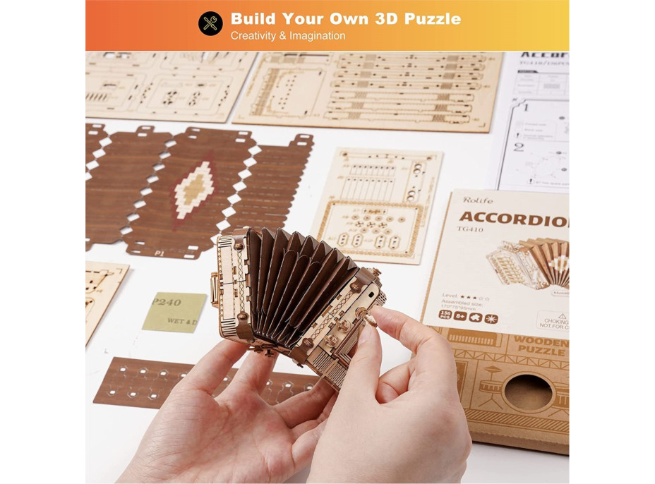 ROBOTIME Rolife 3D drevené puzzle Akordeón 156 dielikov