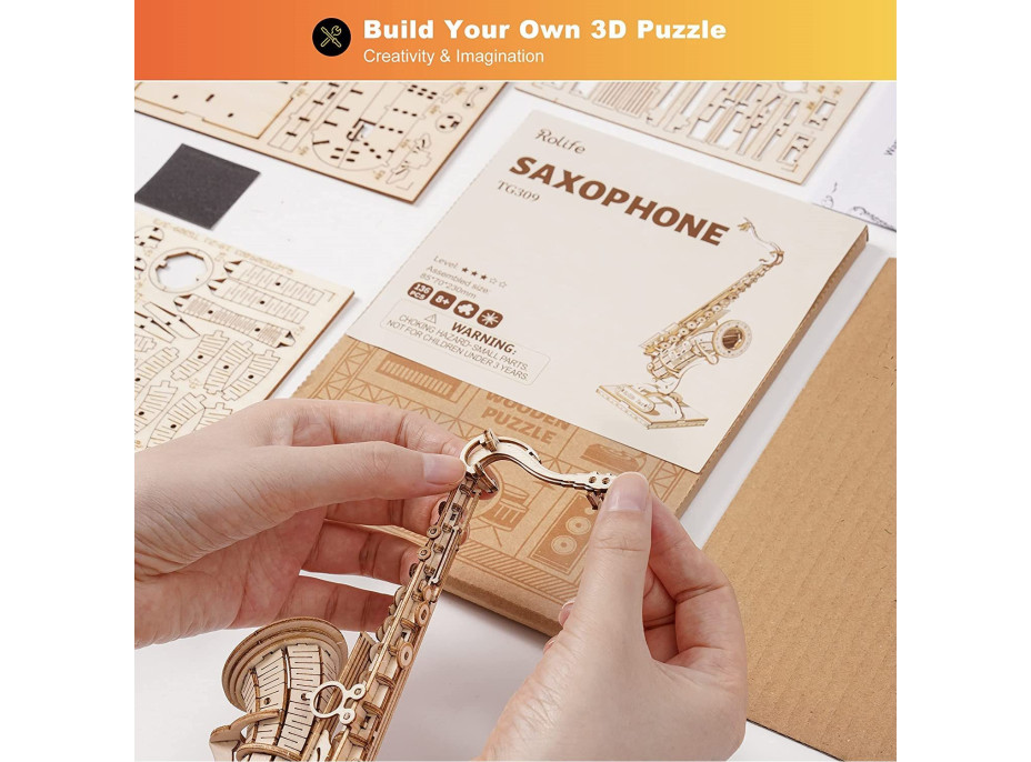 ROBOTIME Rolife 3D drevené puzzle Saxofón 136 dielikov