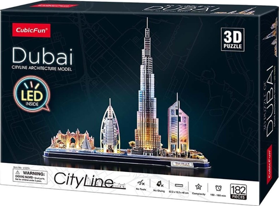 CUBICFUN Svietiace 3D puzzle CityLine panorama: Dubaj 182 dielikov