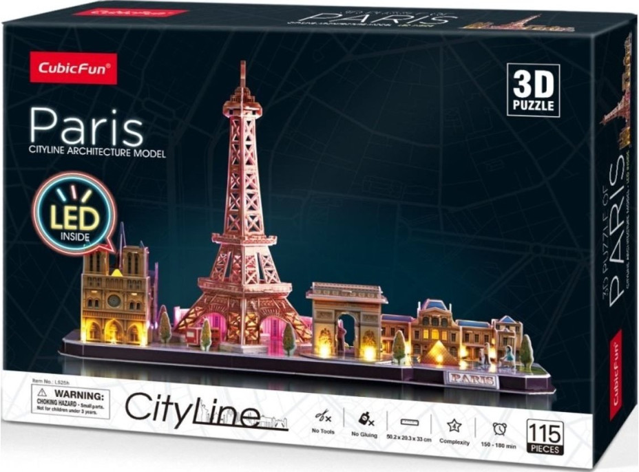 CUBICFUN Svietiace 3D puzzle CityLine panorama: Paríž 115 dielikov