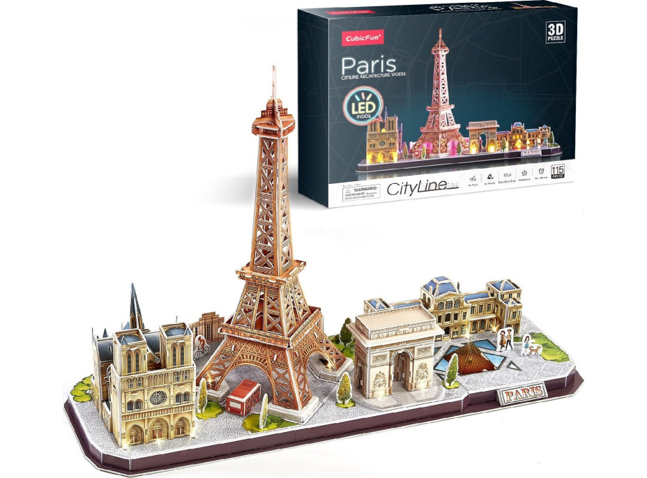 CUBICFUN Svietiace 3D puzzle CityLine panorama: Paríž 115 dielikov