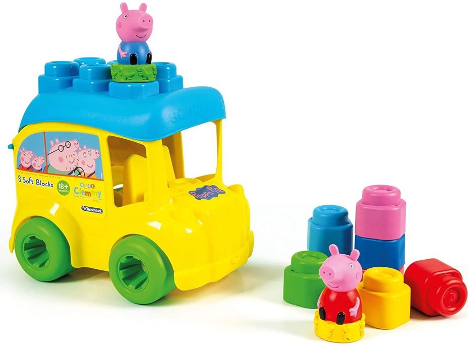 CLEMENTONI SOFT CLEMMY Školský autobus Prasiatko Peppa s 8 kockami