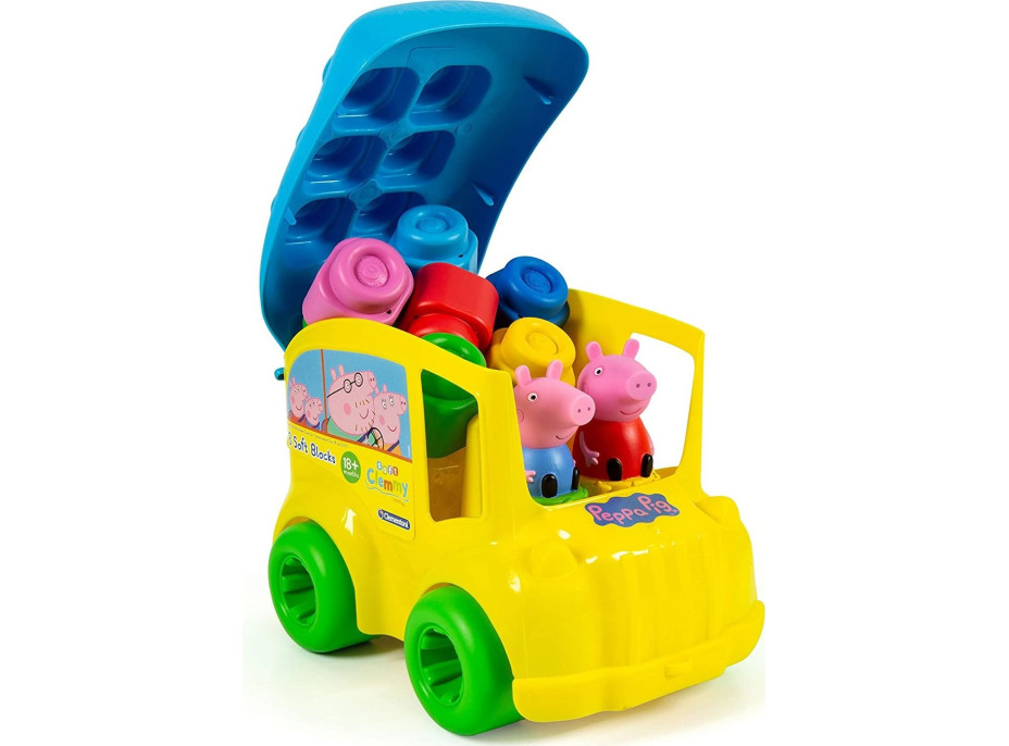 CLEMENTONI SOFT CLEMMY Školský autobus Prasiatko Peppa s 8 kockami