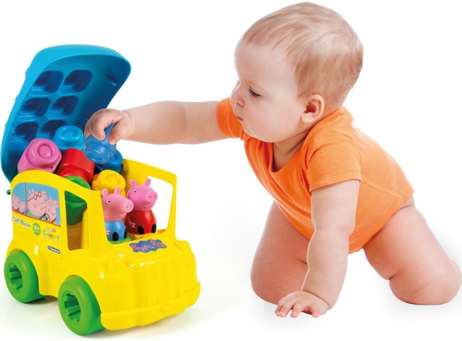 CLEMENTONI SOFT CLEMMY Školský autobus Prasiatko Peppa s 8 kockami