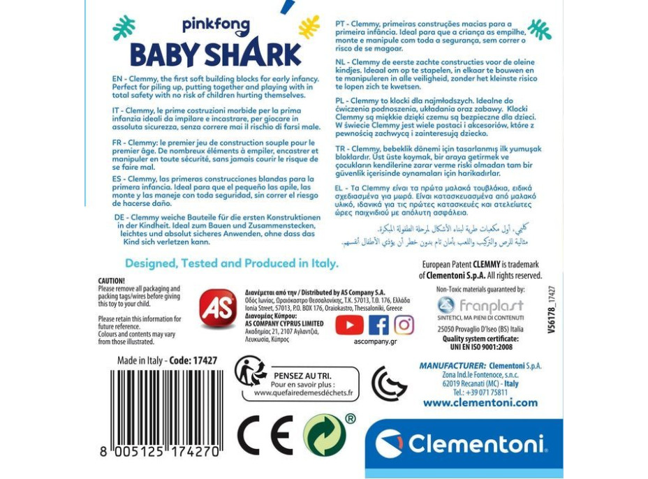 CLEMENTONI SOFT CLEMMY Box Baby Shark so 6 kockami