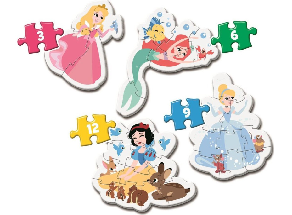 CLEMENTONI Moje prvé puzzle Disney princeznej 4v1 (3,6,9,12 dielikov)