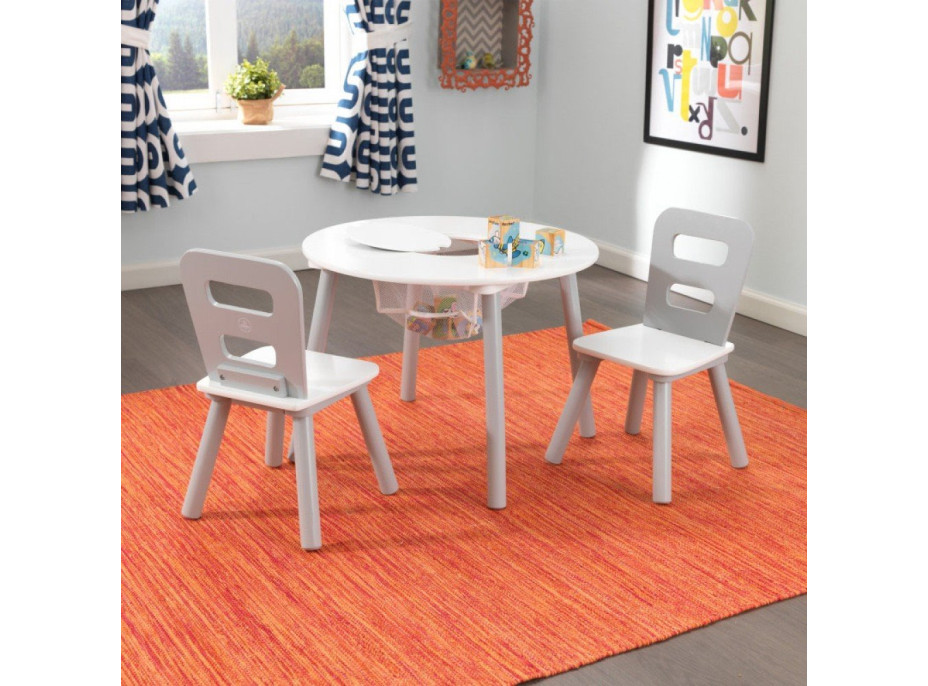 KIDKRAFT Okrúhly stôl s úložným priestorom a stoličkami - šedý