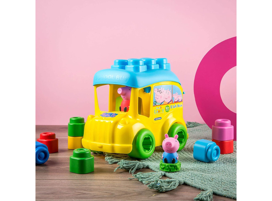 CLEMENTONI SOFT CLEMMY Školský autobus Prasiatko Peppa s 8 kockami