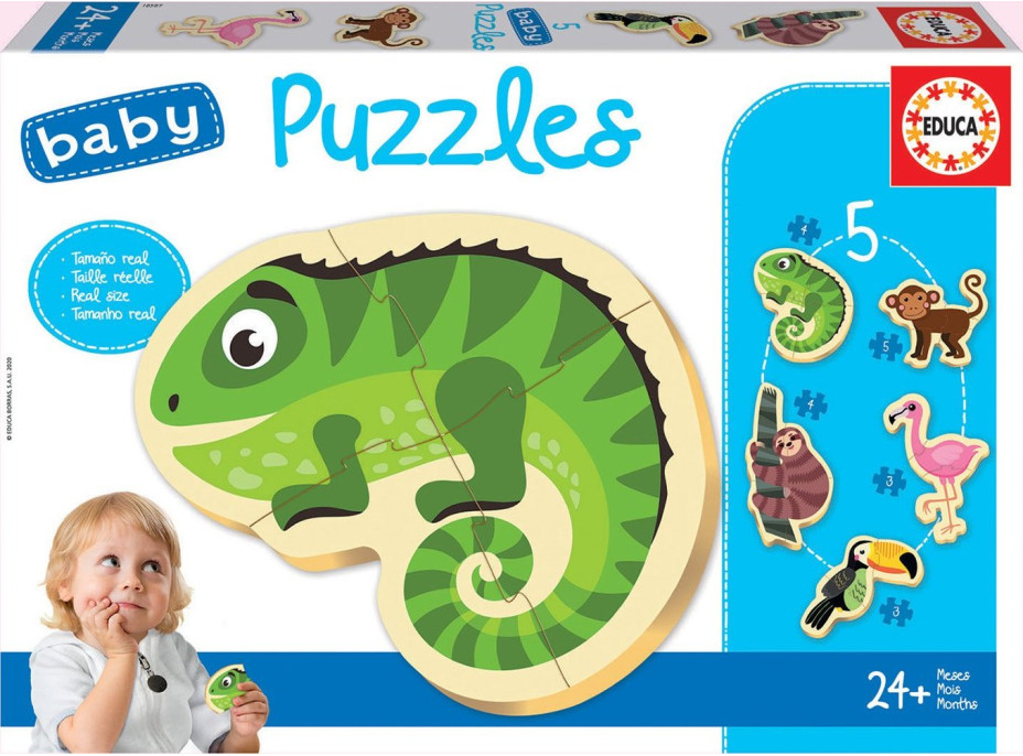 EDUCA Baby puzzle Tropické zvieratá 5v1 (3-5 dielikov)
