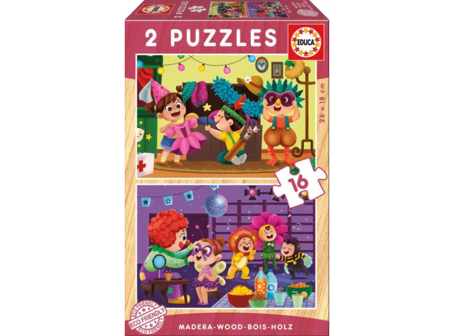 EDUCA Drevené puzzle Maškarný bál 2x16 dielikov