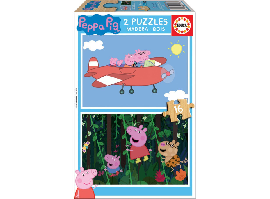 EDUCA Drevené puzzle Prasiatko Peppa 2x16 dielikov