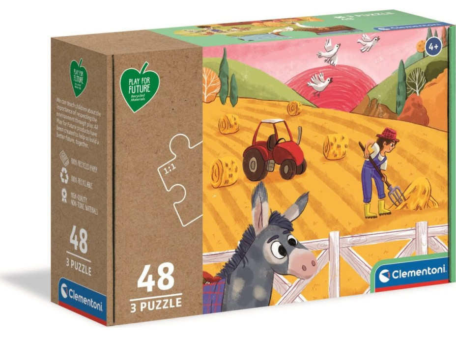 CLEMENTONI Play For Future Puzzle Zvieratá na farme 3x48 dielikov