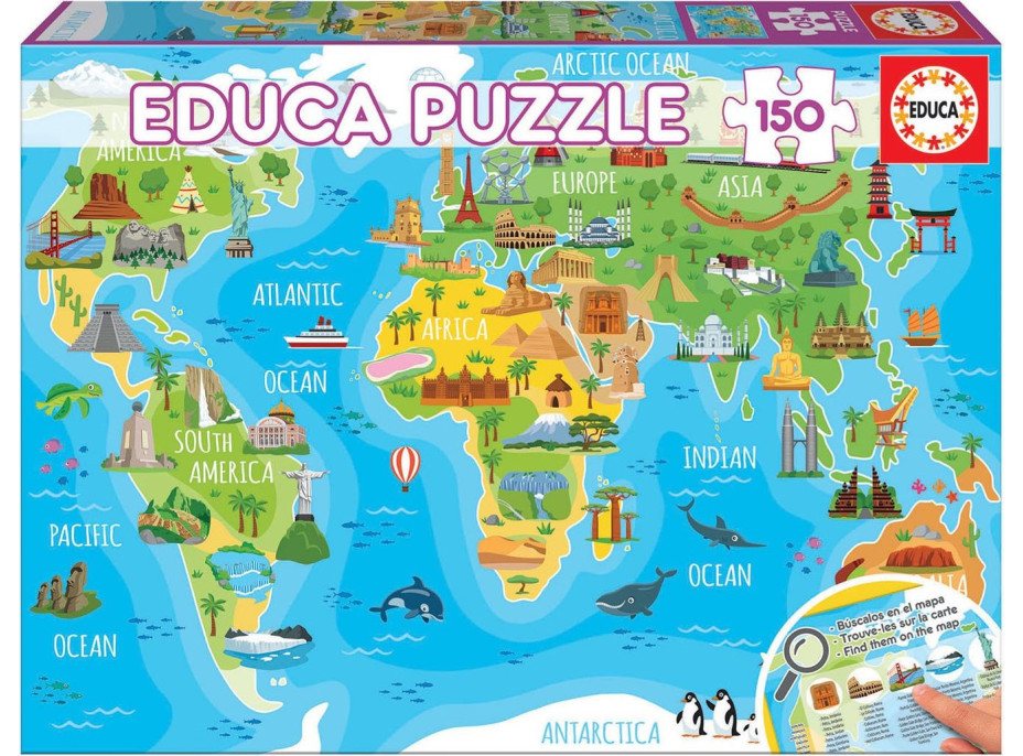 EDUCA Puzzle Mapa so svetovými pamiatkami 150 dielikov