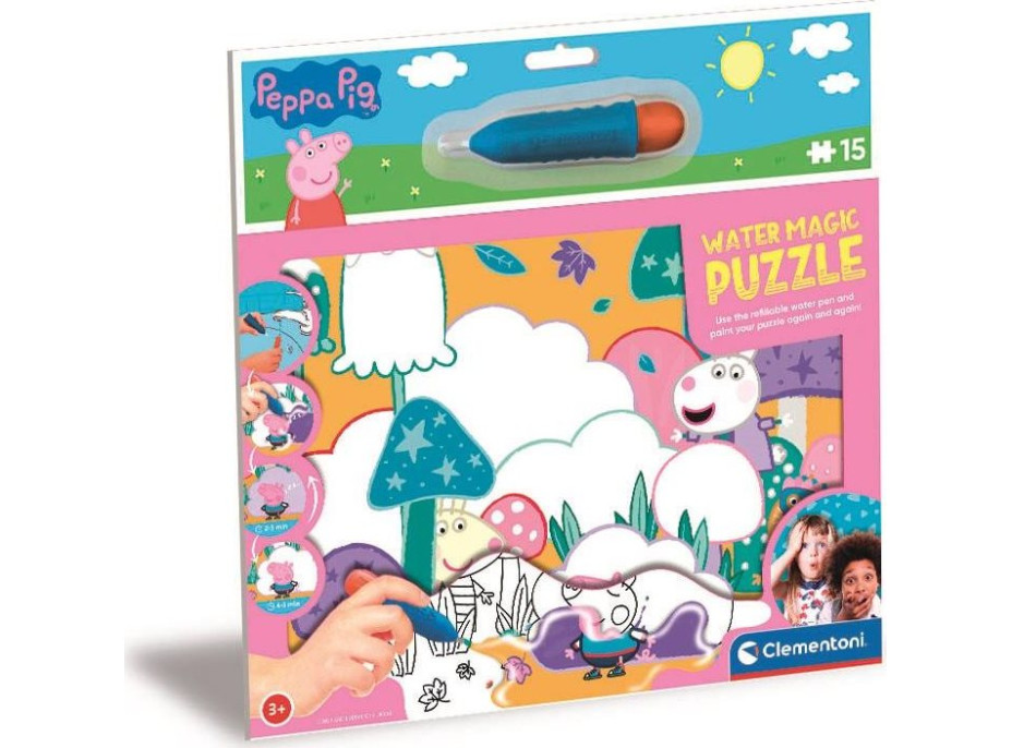 CLEMENTONI Puzzle s maľovaním vodou Water Magic: Prasiatko Peppa 15 dielikov