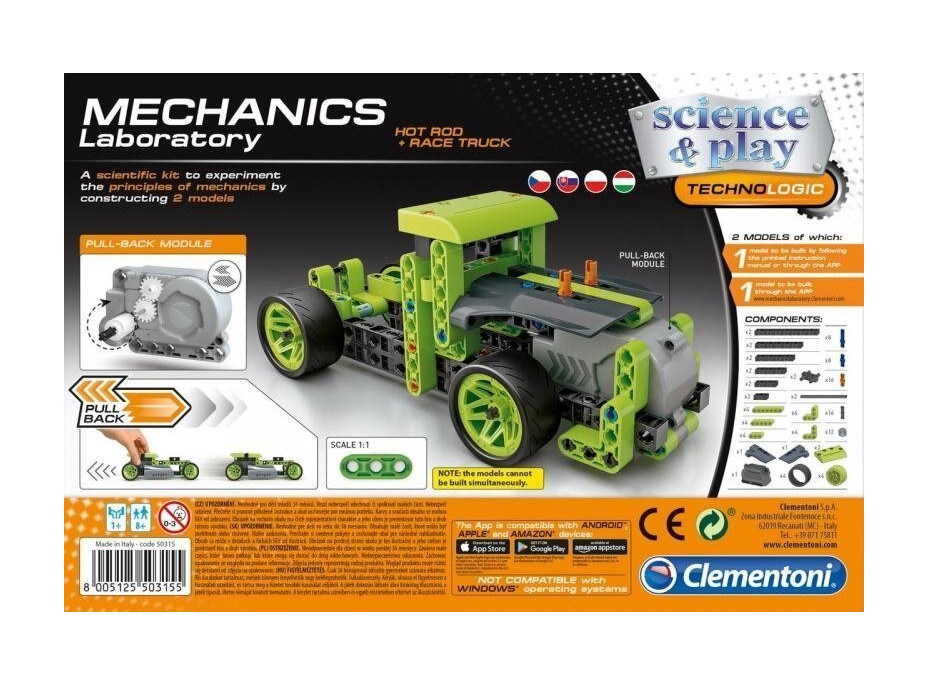 CLEMENTONI Science&Play Mechanické laboratórium 2v1 Hot Rod a Race Truck
