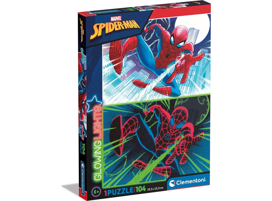 CLEMENTONI Svietiace puzzle Marvel: Spiderman 104 dielikov