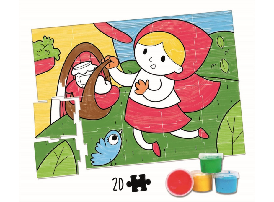 EDUCA Vyfarbovacie puzzle Červená Karkulka 20 dielikov s farbami