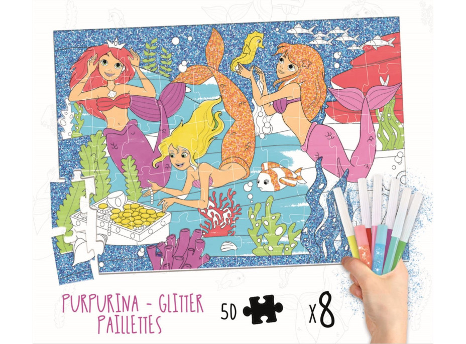 EDUCA Vyfarbovacie puzzle Morské panny 50 dielikov s fixkami