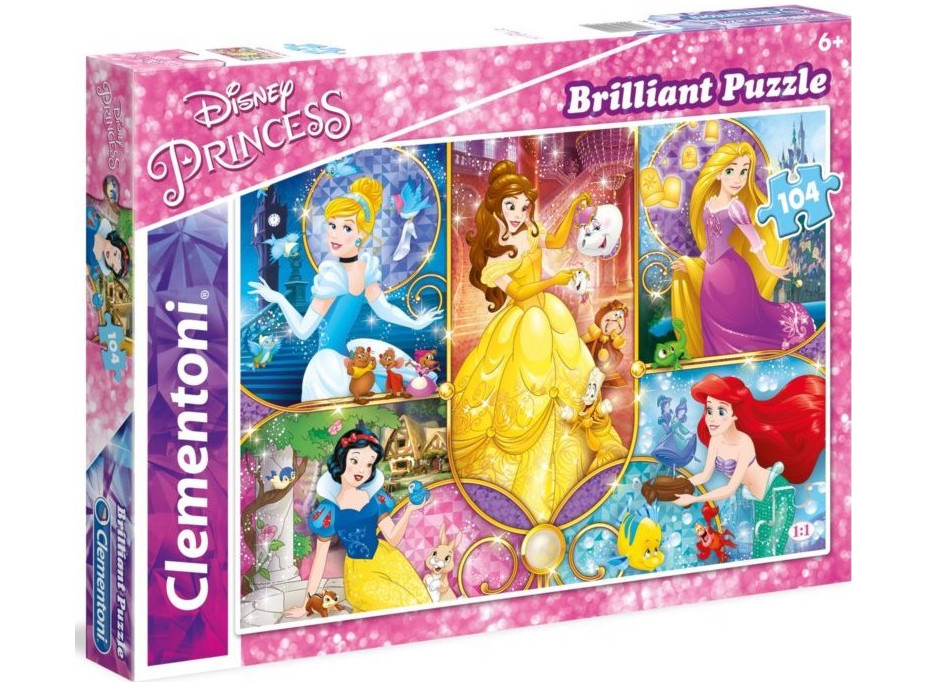 CLEMENTONI Brilliant puzzle Disney princeznej: Rozprávkové svety 104 dielikov