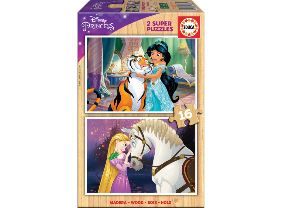 EDUCA Drevené puzzle Disney princeznej 2x16 dielikov