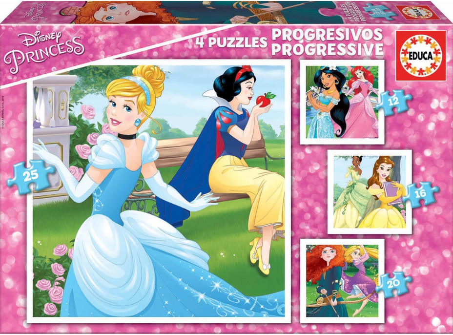 EDUCA Puzzle Disney princeznej 4v1 (12,16,20,25 dielikov)