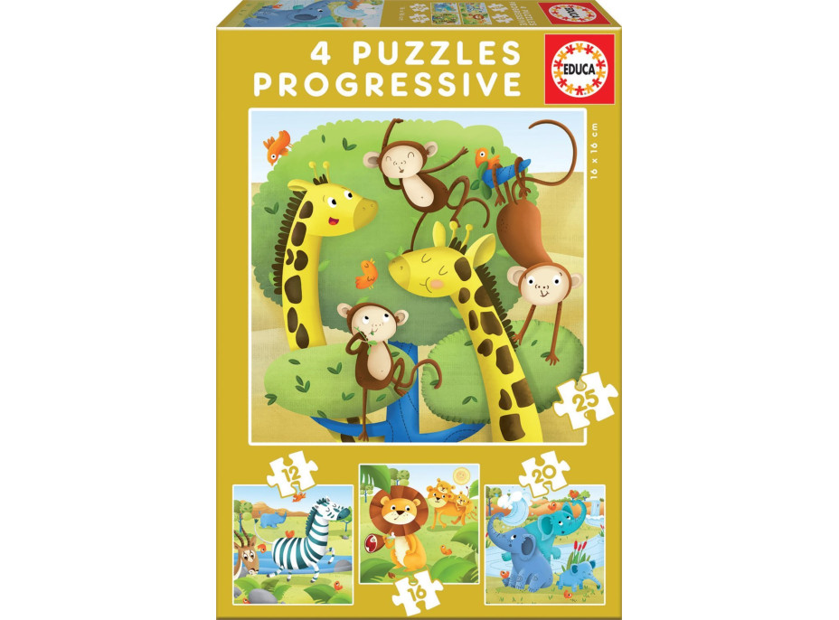 EDUCA Puzzle Divoké zvieratá 4v1 (12,16,20,25 dielikov)