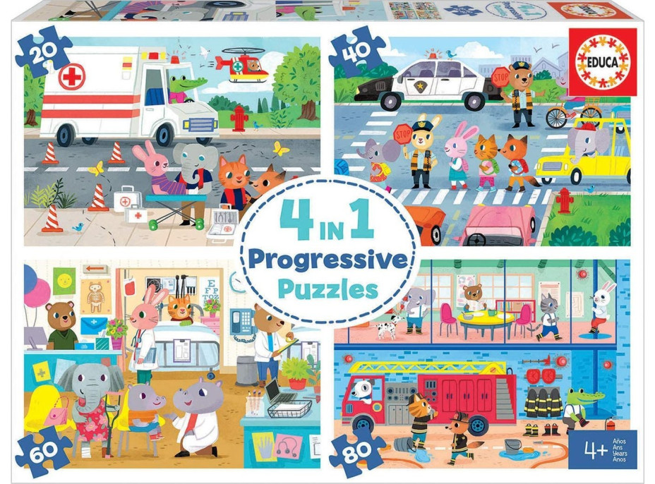 EDUCA Puzzle Hrdinovia v akcii 4v1 (20,40,60,80 dielikov)