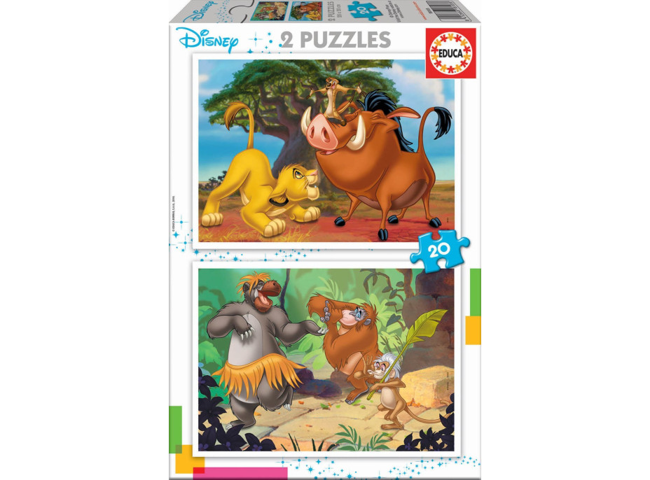 EDUCA Puzzle Leví kráľ a Kniha džungľou 2x20 dielikov