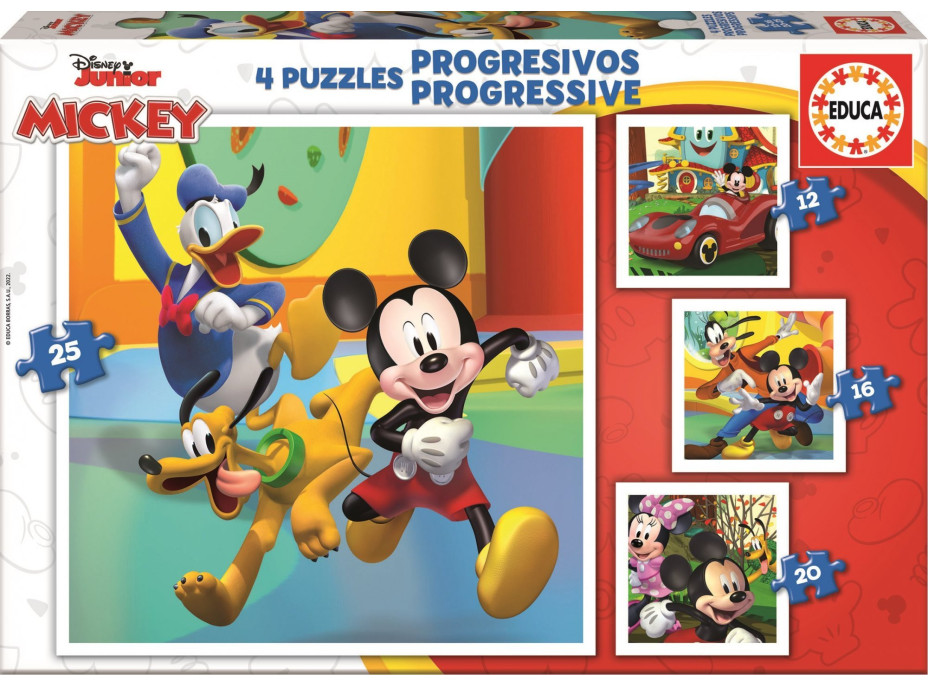 EDUCA Puzzle Mickey a priatelia 4v1 (12,16,20,25 dielikov)