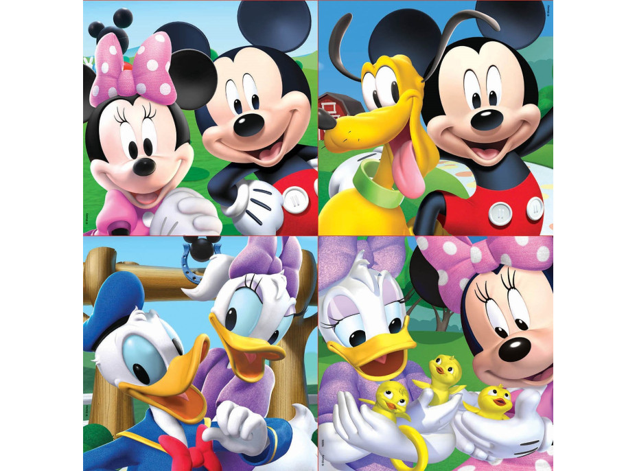 EDUCA Puzzle v kufríku Mickey Mouse a kamaráti 4v1 (12,16,20,25 dielikov)