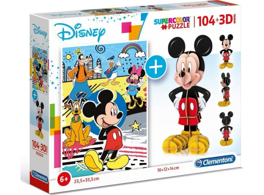 CLEMENTONI Puzzle Mickey Mouse 104 dielikov a 3D puzzle Mickey