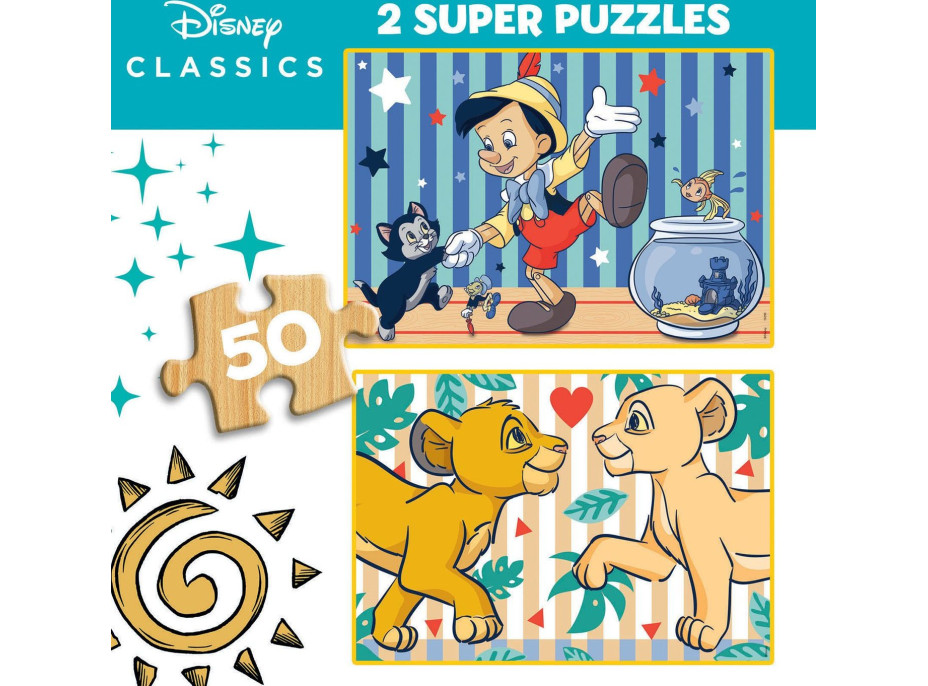 EDUCA Drevené puzzle Disney klasika 2x50 dielikov